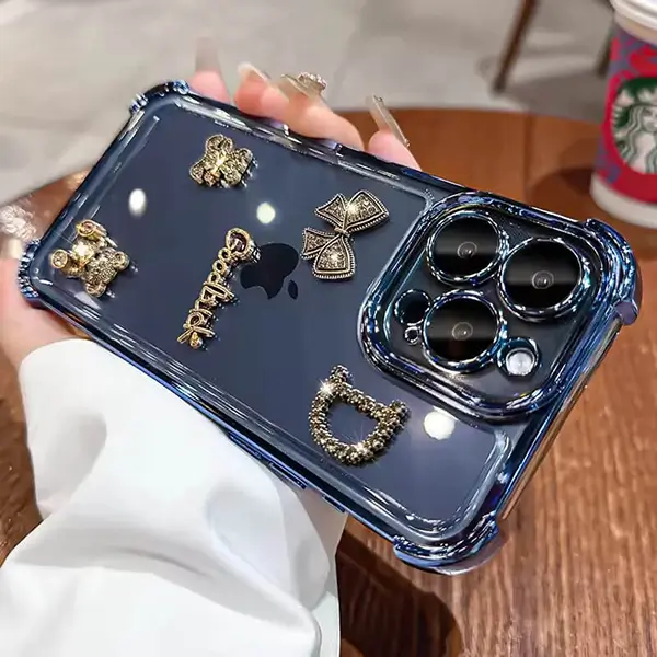 Dazzling Rhinestone Bear Transparent Phone Cover For iPhone 15-1